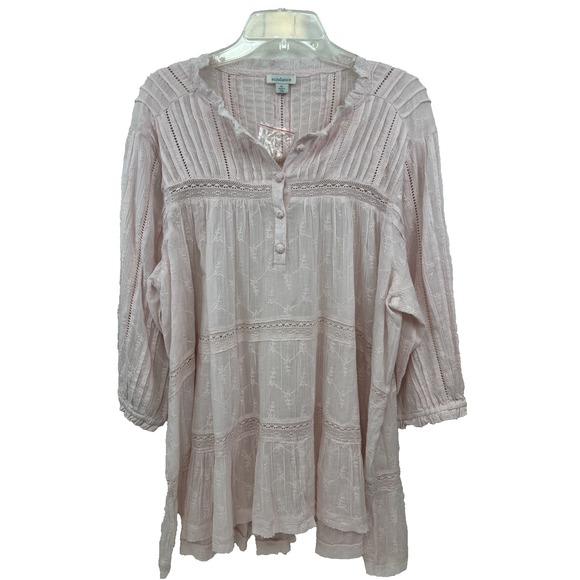 Sundance Tops - Sundance Warm Breeze Tunic Top Pink Size L NEW 100% Cotton Tiered Eyelet